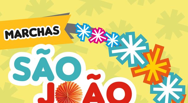 Cartaz colorido do São João 2018 com um vaso de ervas e elementos festivos.
