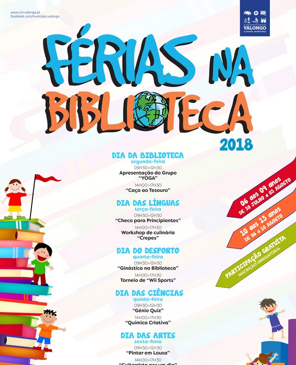 Cartaz sobre as atividades de férias na biblioteca em 2018.