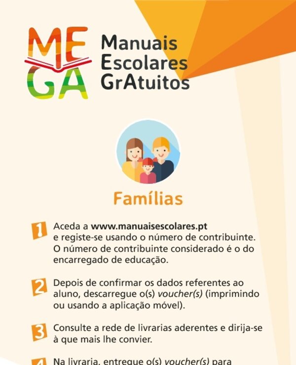 Imagem informativa sobre o acesso a manuais escolares gratuitos para famílias.