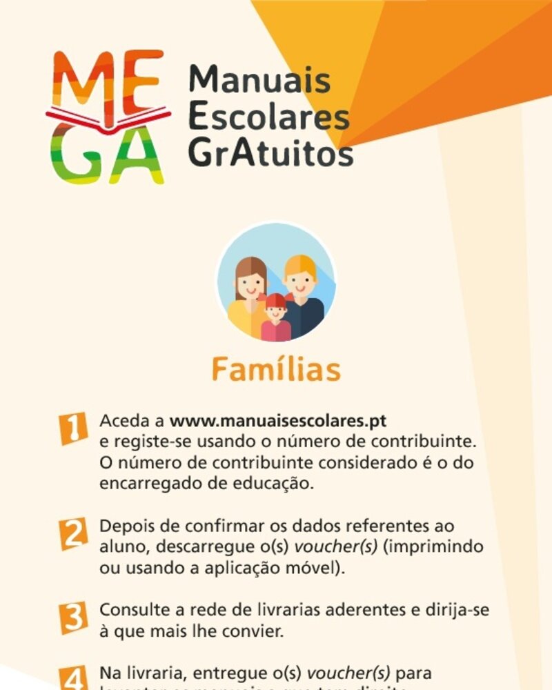 Imagem informativa sobre o acesso a manuais escolares gratuitos para famílias.