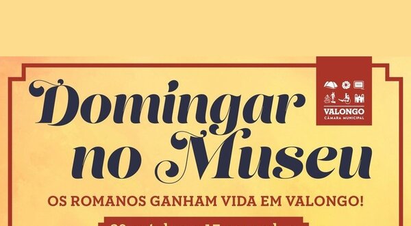 Cartaz do evento 'Domingar no Museu' em Valongo, com datas e horários.