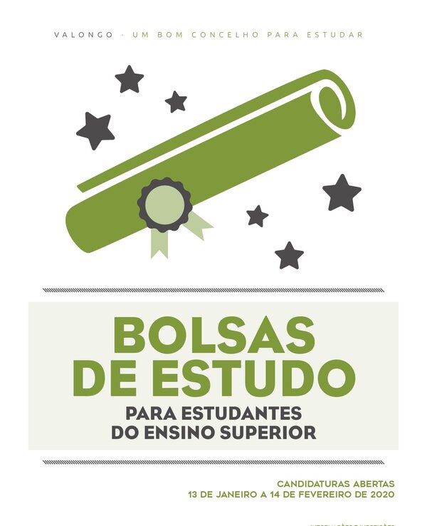 Cartaz sobre bolsas de estudo para estudantes do ensino superior em Valongo.