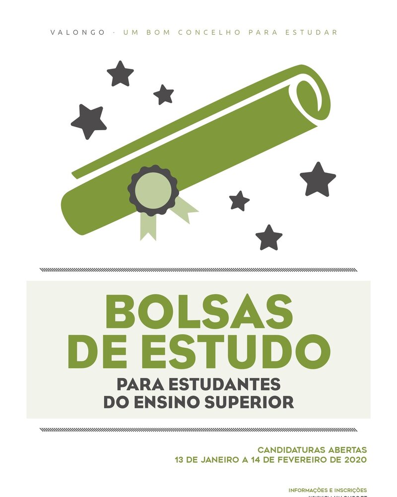Cartaz sobre bolsas de estudo para estudantes do ensino superior em Valongo.