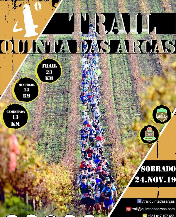 Participantes a correr em trilho entre vinhedos, evento Trail Quinta das Arcas.