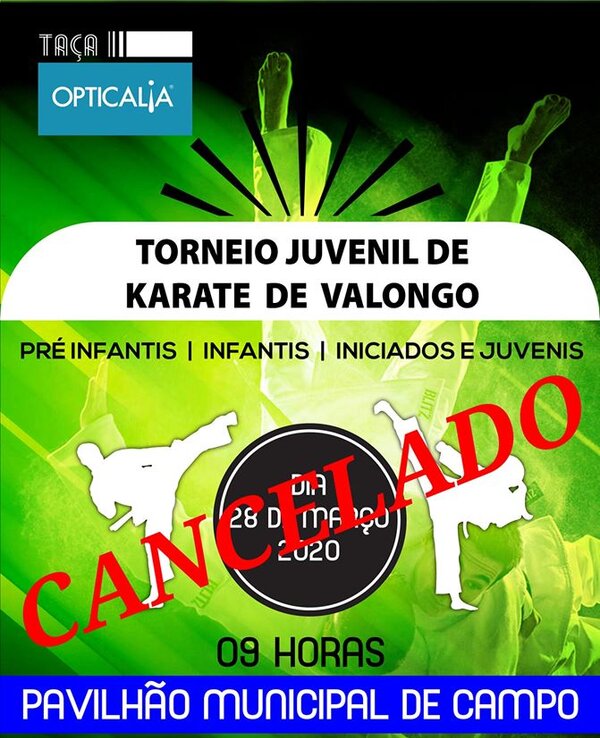 Cartaz do Torneio Juvenil de Karaté de Valongo, cancelado.