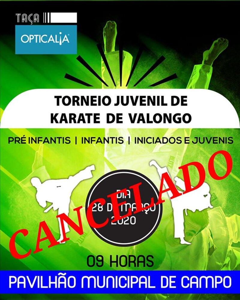 Cartaz do Torneio Juvenil de Karaté de Valongo, cancelado.