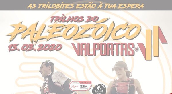 Cartaz do evento 'Trilhos do Paleozoico' com aviso de suspensão.