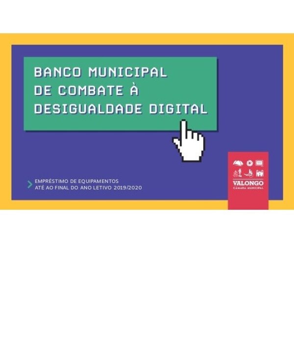 Cartaz sobre o Banco Municipal de Combate à Desigualdade Digital em Valongo.