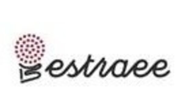 Logotipo da marca 'Bestraae', com um padrão circular vermelho e texto estilizado.