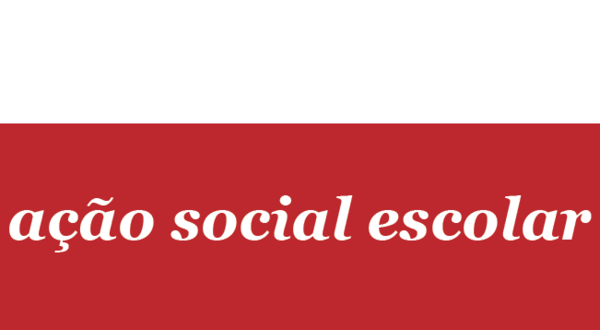 Texto em branco sobre fundo vermelho: 'ação social escolar'