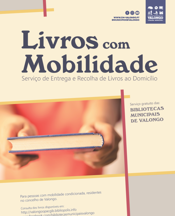 Cartaz sobre o serviço 'Livros com Mobilidade' em Valongo.