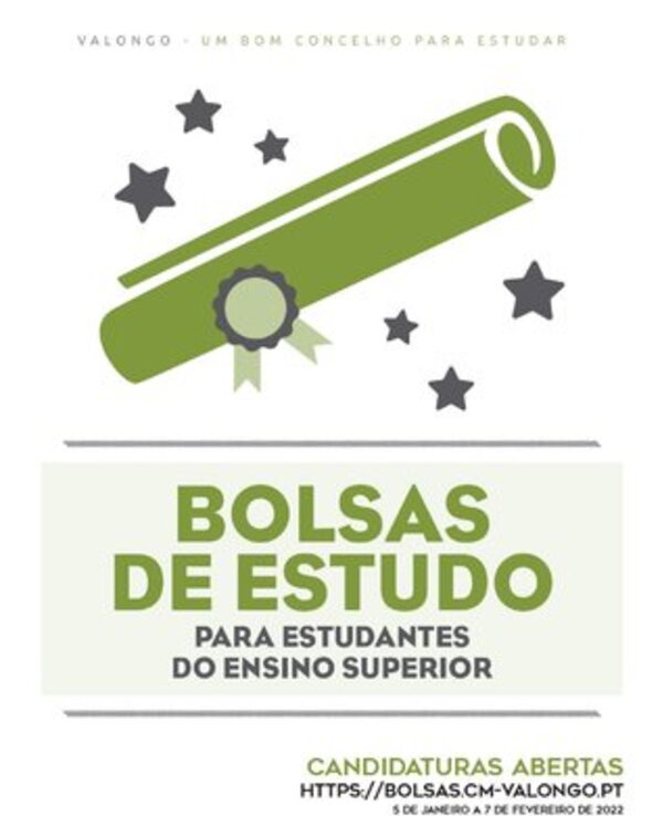Cartaz sobre bolsas de estudo para estudantes do ensino superior em Valongo.