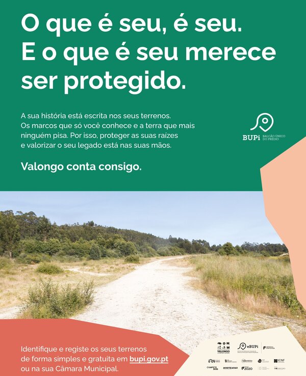 Imagem de um caminho de terra rodeado por vegetação, com texto sobre proteção de terrenos.