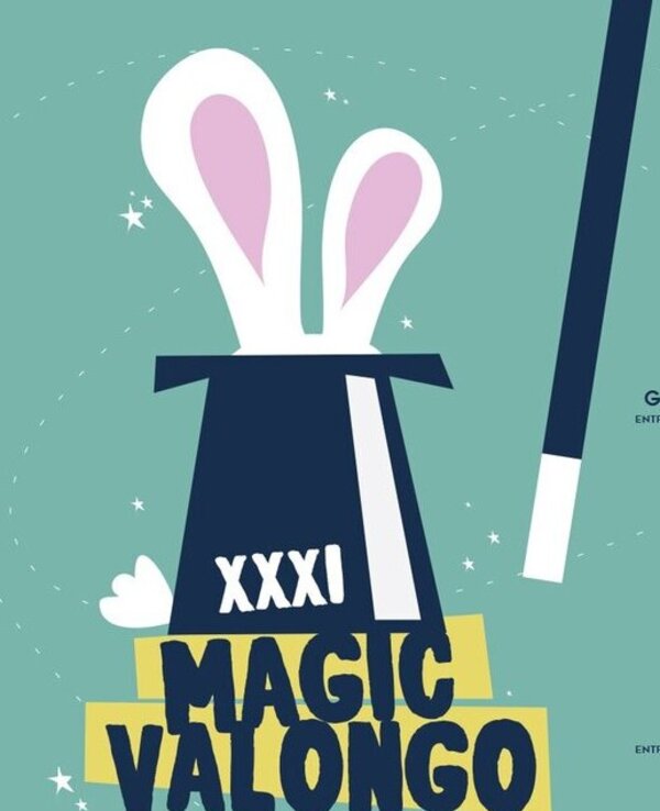 Cartaz do Festival Magic Valongo 2022 com um coelho e um chapéu mágico.