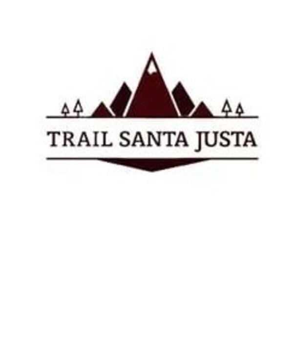 Logotipo do Trail Santa Justa com montanhas e árvores estilizadas.