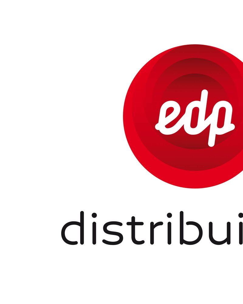 Logótipo da EDP, com um círculo vermelho e a palavra 'distribuição' em baixo.