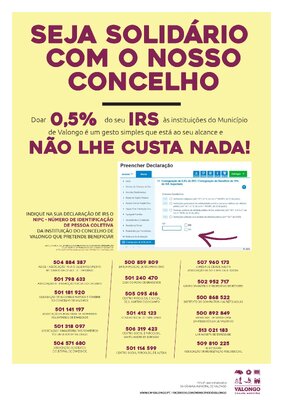 Ajude as instituições do concelho doando 0,5% do IRS