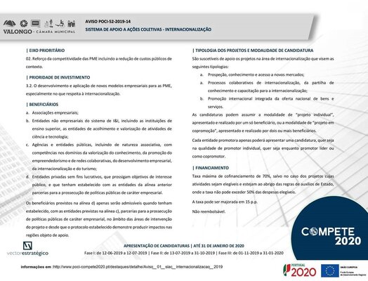 Candidaturas do Programa Compete 2020 - Ações Coletivas – Internacionalização