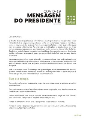 Covid-19: Mensagem do Presidente