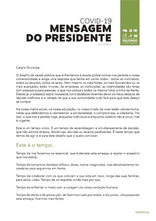 Covid-19: Mensagem do Presidente