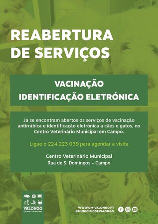 Covid-19: serviços de vacinação antirrábica e identificação eletrónica a cães e gatos já reabriram