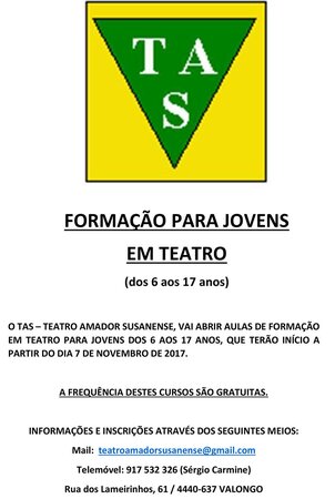 TAS promove formação em Teatro para jovens