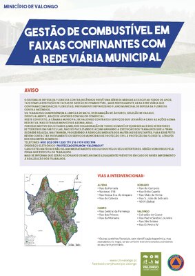 Aviso - Gestão de Combustível em faixas confinantes com a rede viária municipal